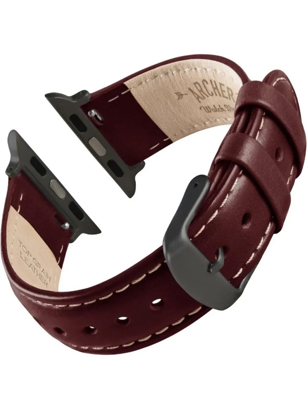 Men's Mahogany/Natural Thread, Matte Gray Hardware Leather Straps Apple Watch